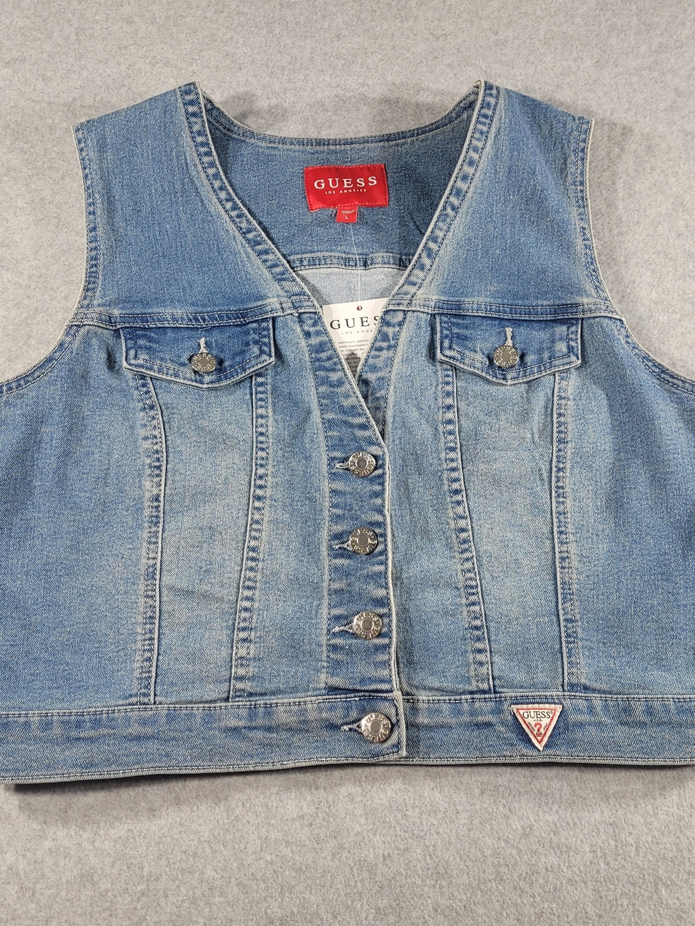 GUESS Light Blue Denim Vest with Logo Patch
